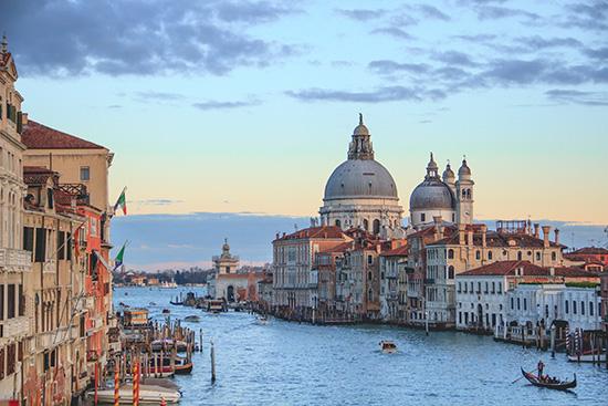 Landscape image showing the canals and buildings of Venice