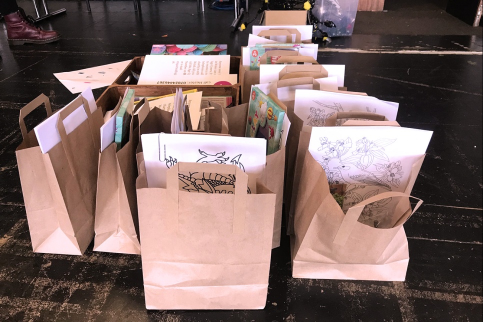 Shopping bags filled with arts and crafts