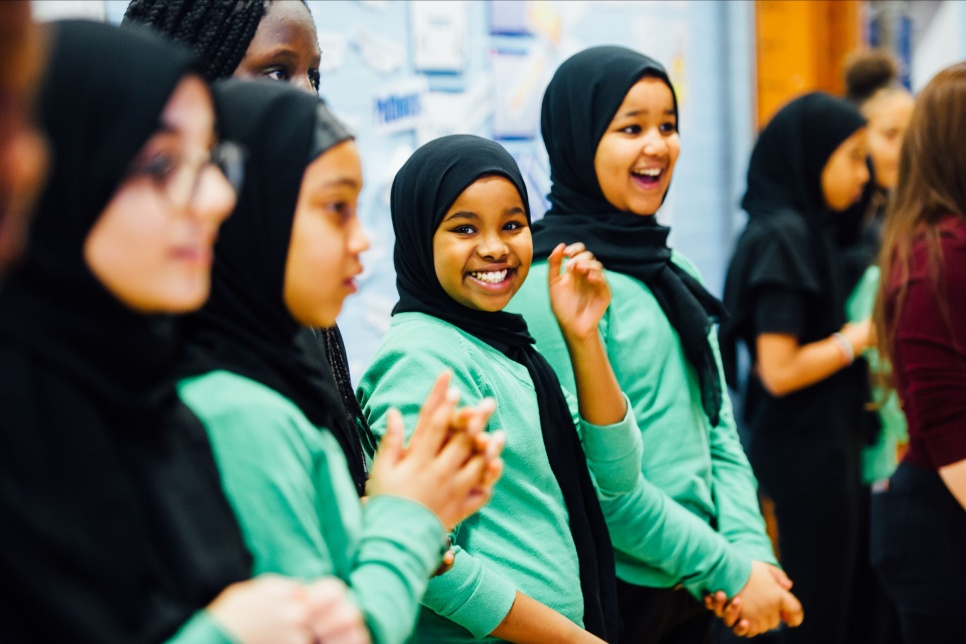 Pupils from Fitzalan Highschool, smiling